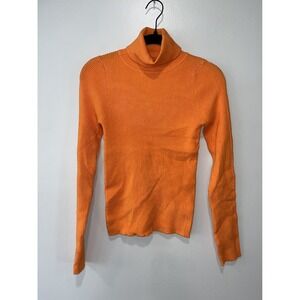 Double Zero Women's Ribbed Turtleneck Sweater Size Large, Orange